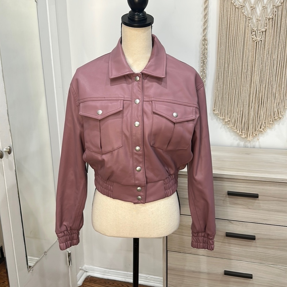 NWT Blank NYC Drop Shoulder PU Moto Crop Jacket in Chilled Wine size Small